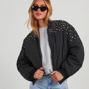 NWT Vici Puffer  warm black Embellished Jacket for winter